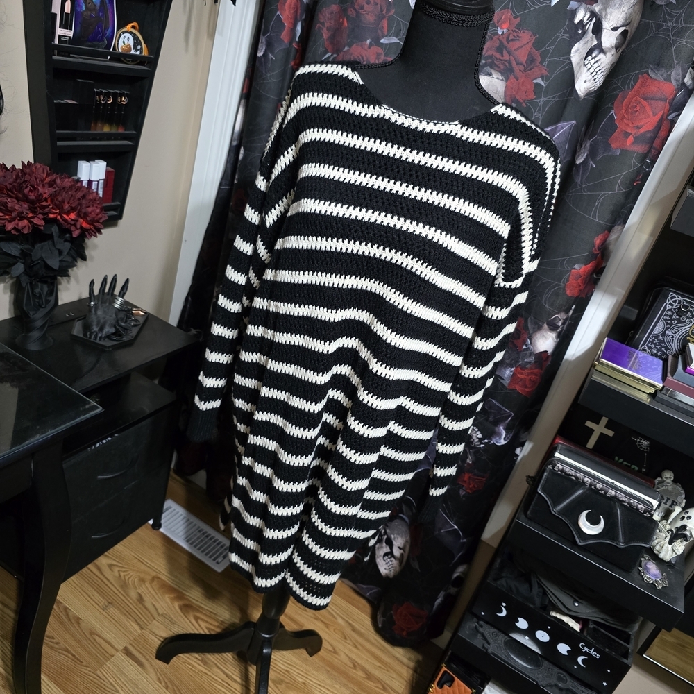 Black and White Striped Sweater Dress